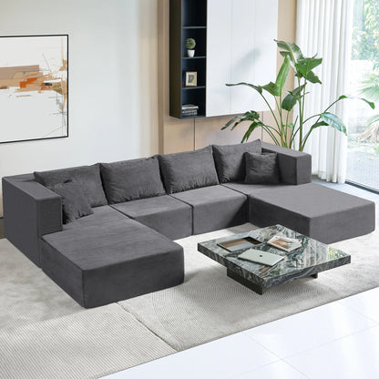 Large Modular Corduroy Sectional Sofa Sleeper Set