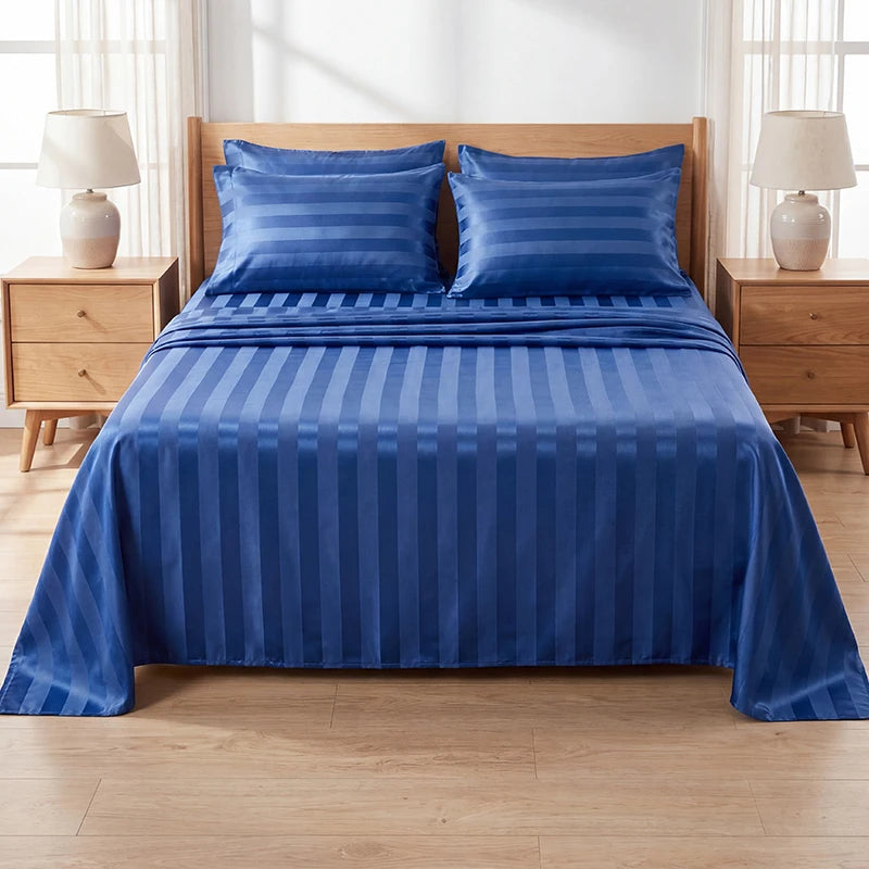 Elegant Striped Satin Sheet and Pillowcase Set