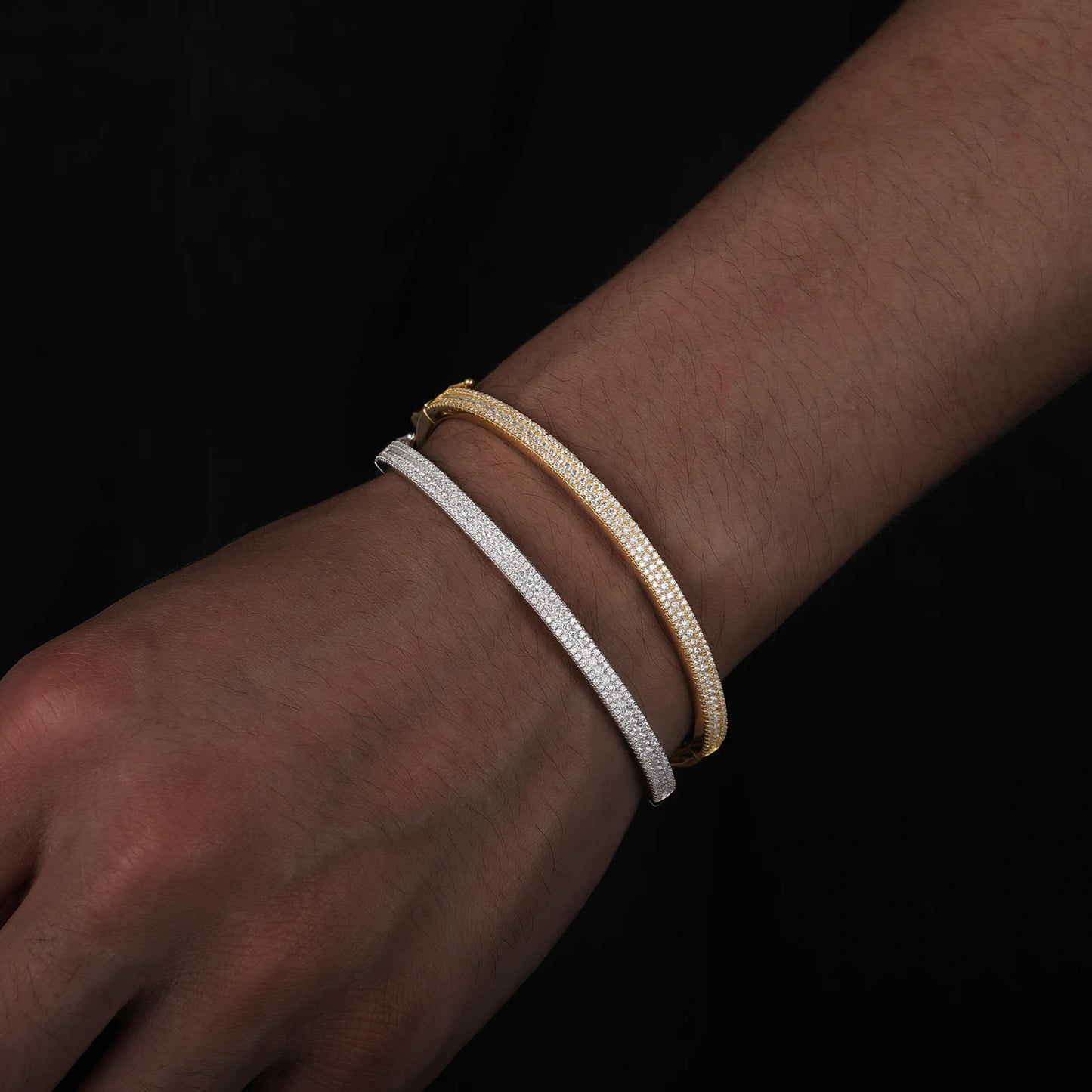 Men's 4mm 3-Row Moissanite Cuff Bangle | 925 Sterling Silver Hip Hop Bracelet