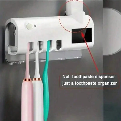 Wall-Mounted Smart Toothbrush Sanitizer – No-Drill Automatic Toothpaste Dispenser