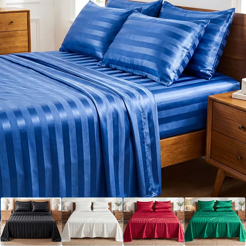 Elegant Striped Satin Sheet and Pillowcase Set