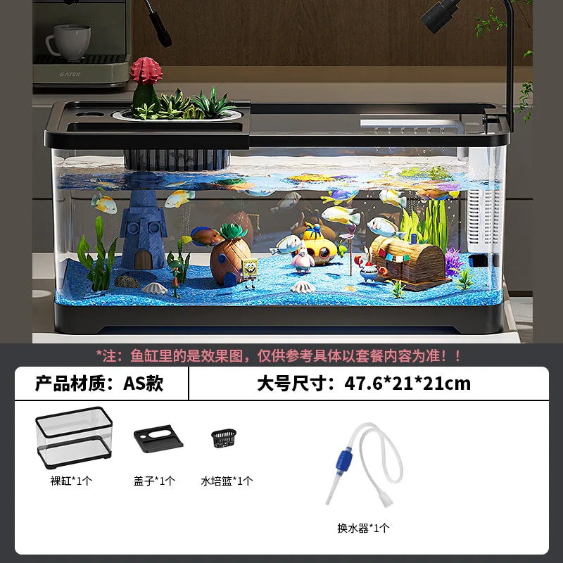 Self-Circulating Desktop Aquarium Kit – High-Transparency Mini Stream Tank for Office & Home