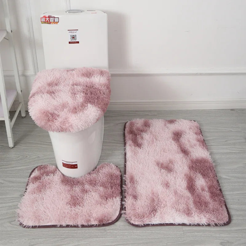 Non-Slip Bathtub Decor Carpet Set – 3-Piece Toilet Lid Cover & Bath Mat