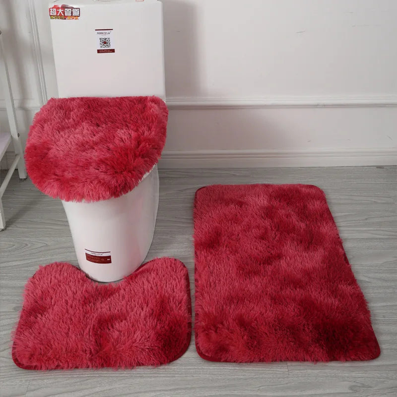 Non-Slip Bathtub Decor Carpet Set – 3-Piece Toilet Lid Cover & Bath Mat