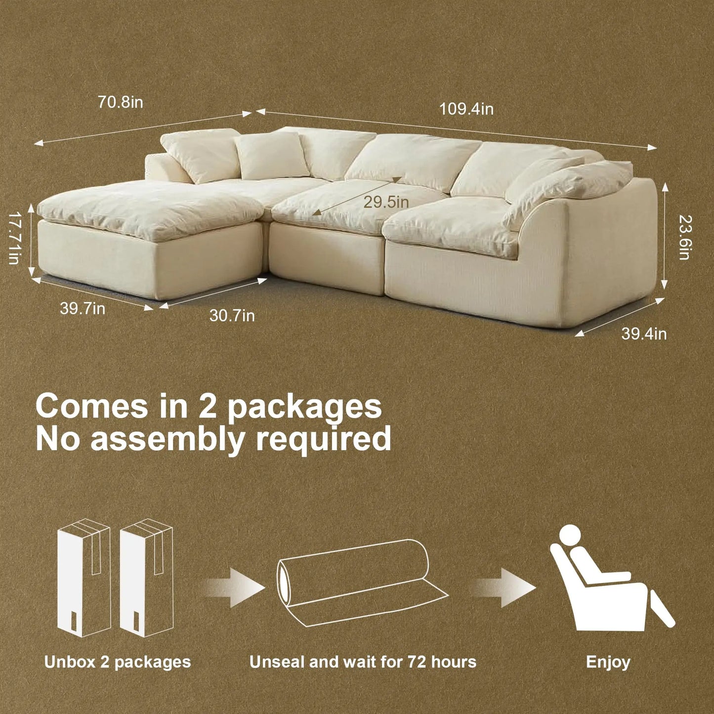 Modern Cloud Chenille Fabric Sectional Sofa