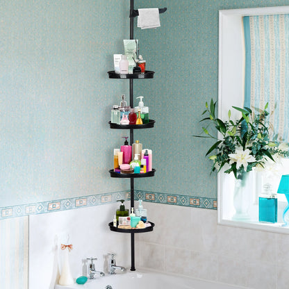 4-Tier Corner Shower Caddy – Extra Tall Adjustable Tension Pole (101.6"–122" H)