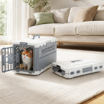 Foldable Pet Carrier Crate with Secure Lock Door & Anti-Slip Mat – Portable Travel Kennel