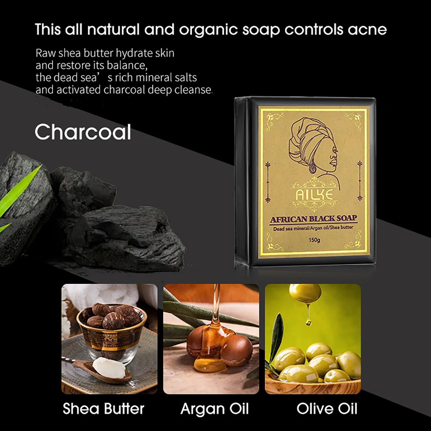 AILKE African Natural Black Soap Bar