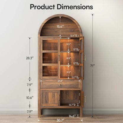 71" Arched Wood Storage Cabinet with Dimmable LED Lights