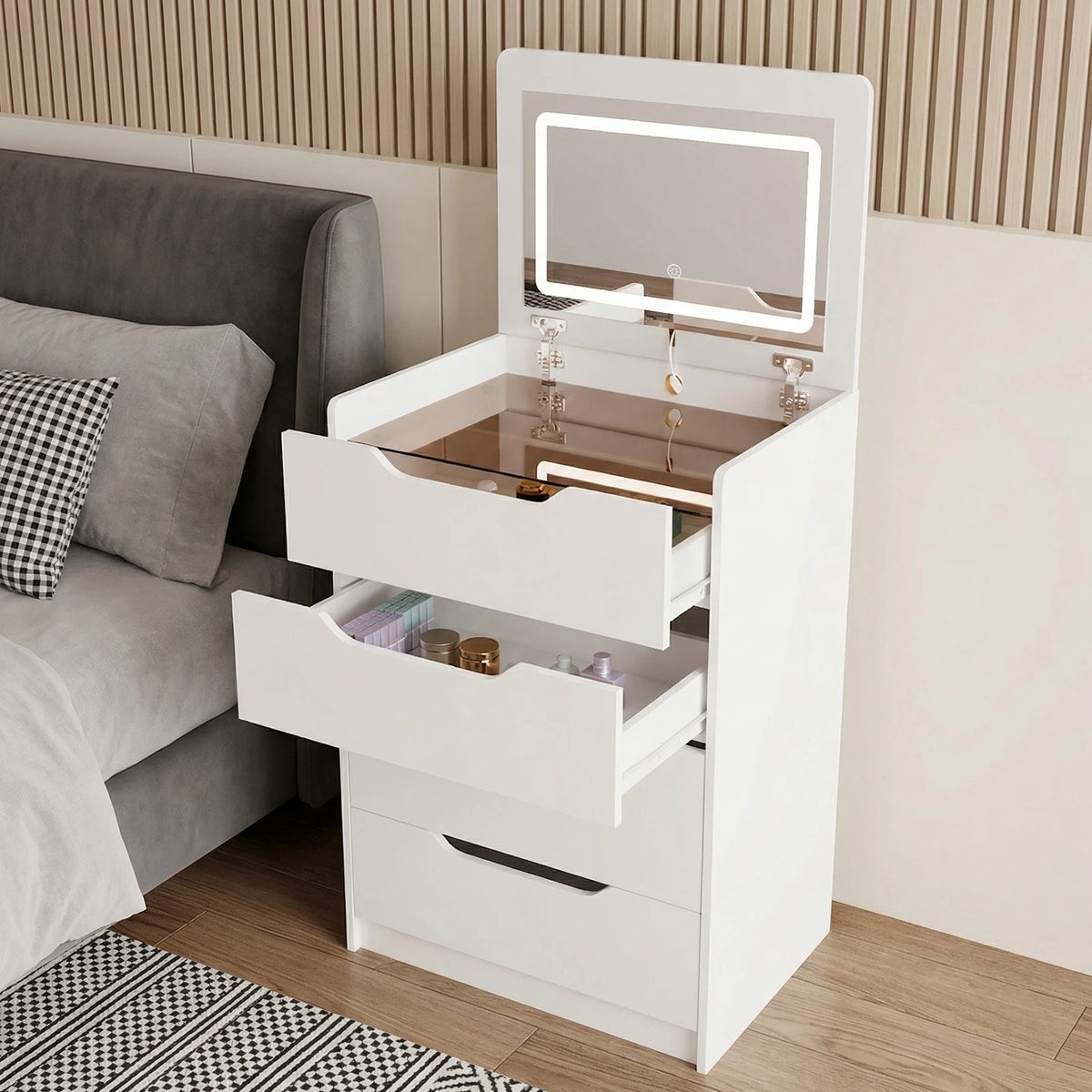 3-in-1 Compact Hidden Vanity Desk Nightstand