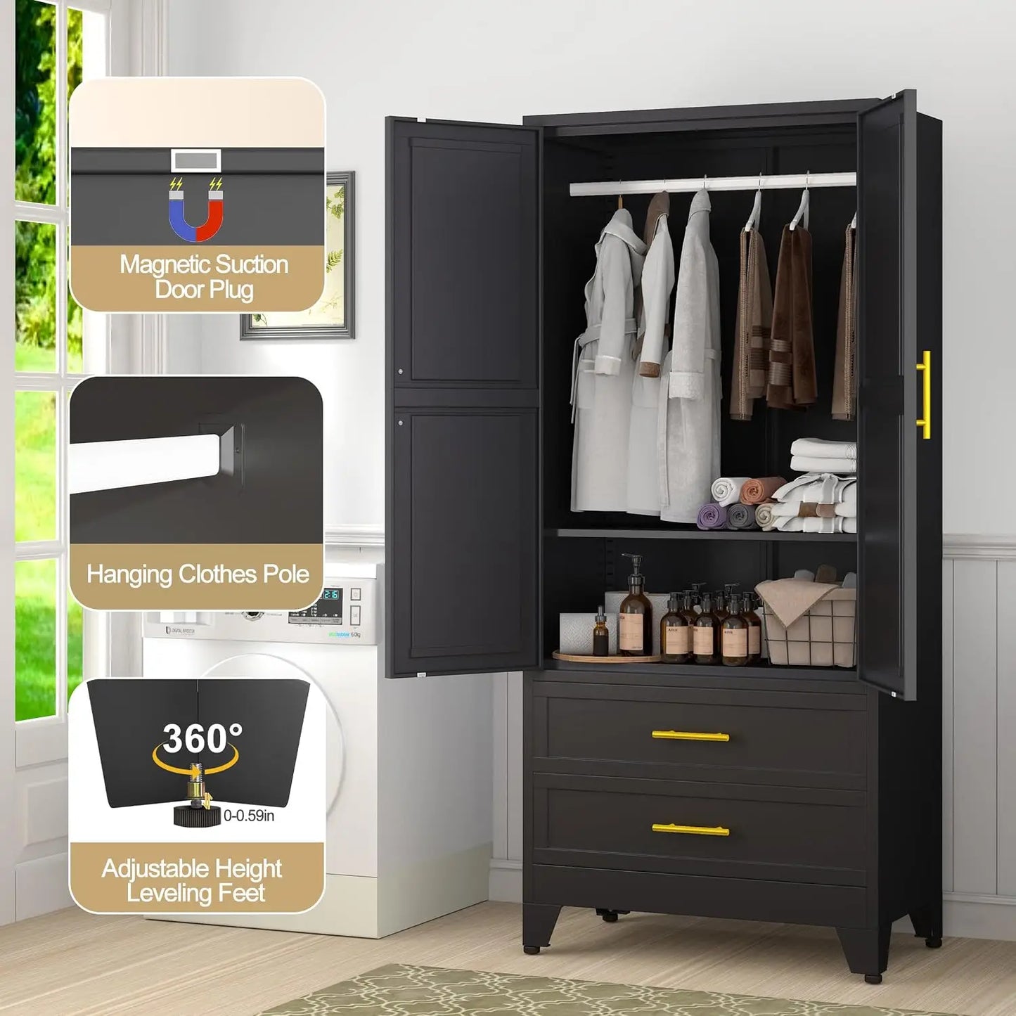 71 Inch Steel Armoire Wardrobe Closet Cabinet