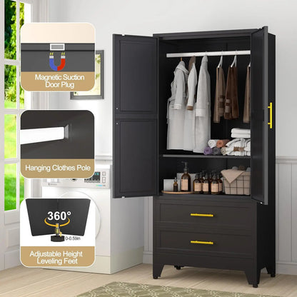 71 Inch Steel Armoire Wardrobe Closet Cabinet