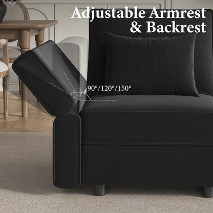Black Velvet Modular Sectional Sleeper Storage Sofa