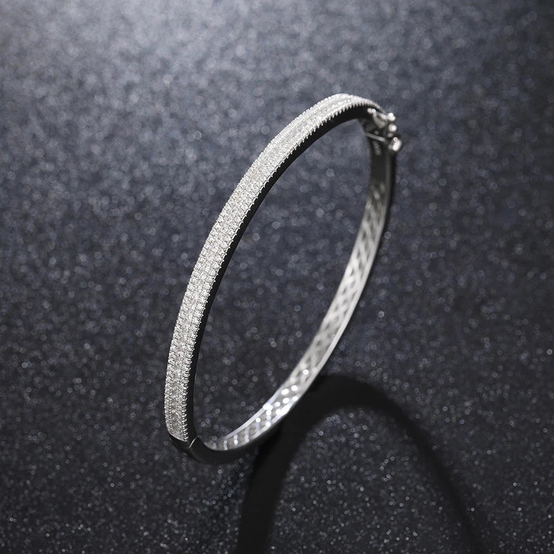 Men's 4mm 3-Row Moissanite Cuff Bangle | 925 Sterling Silver Hip Hop Bracelet