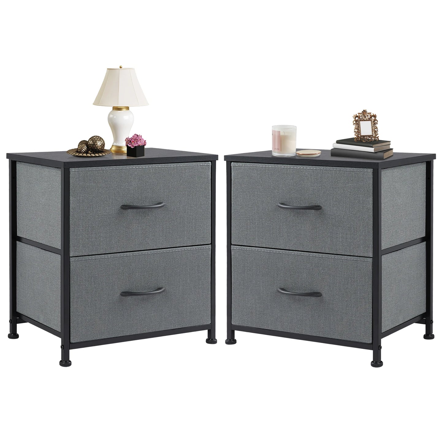 Nightstand with Fabric Drawers Bedroom Storage