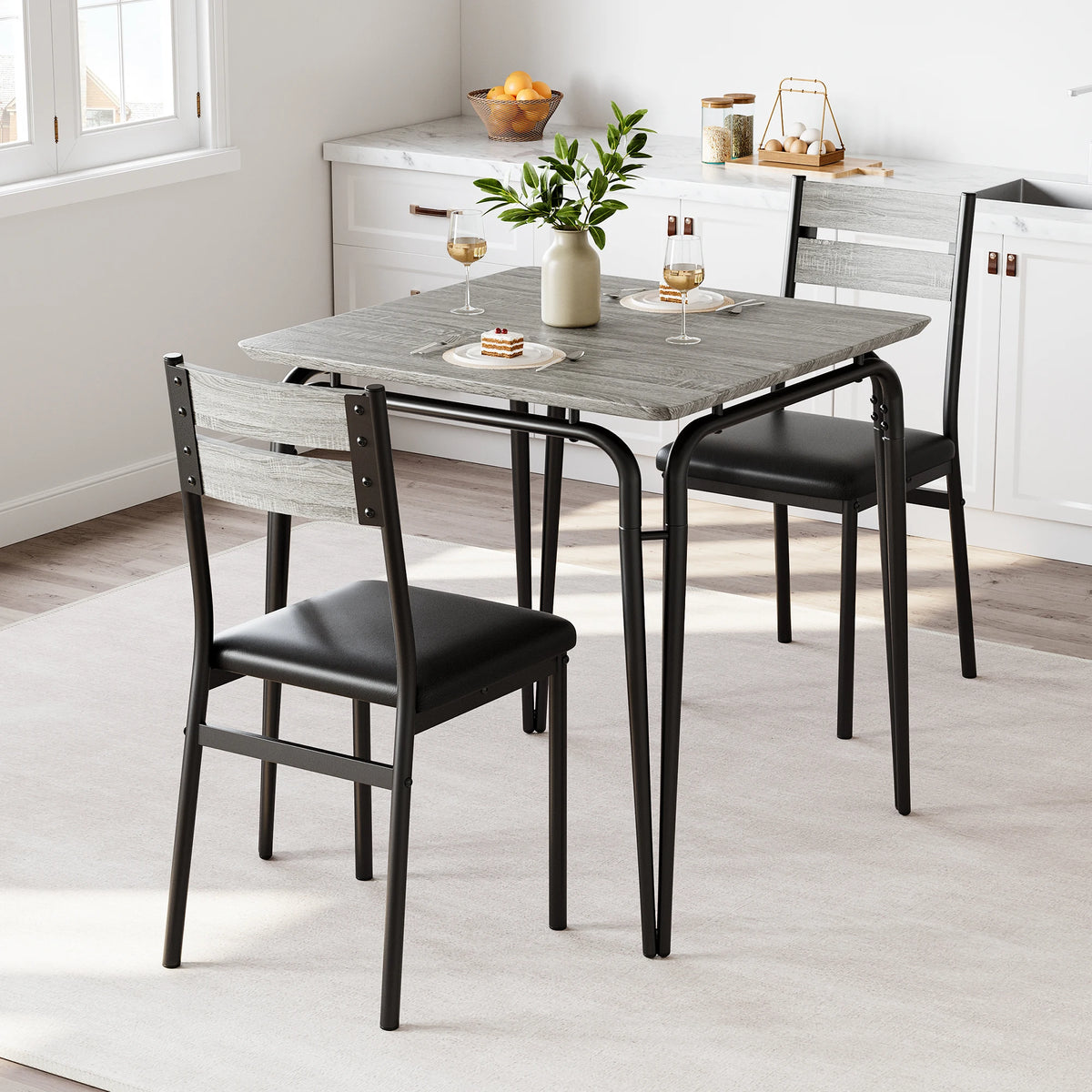 Compact 3-Piece Wood Dining Table Set