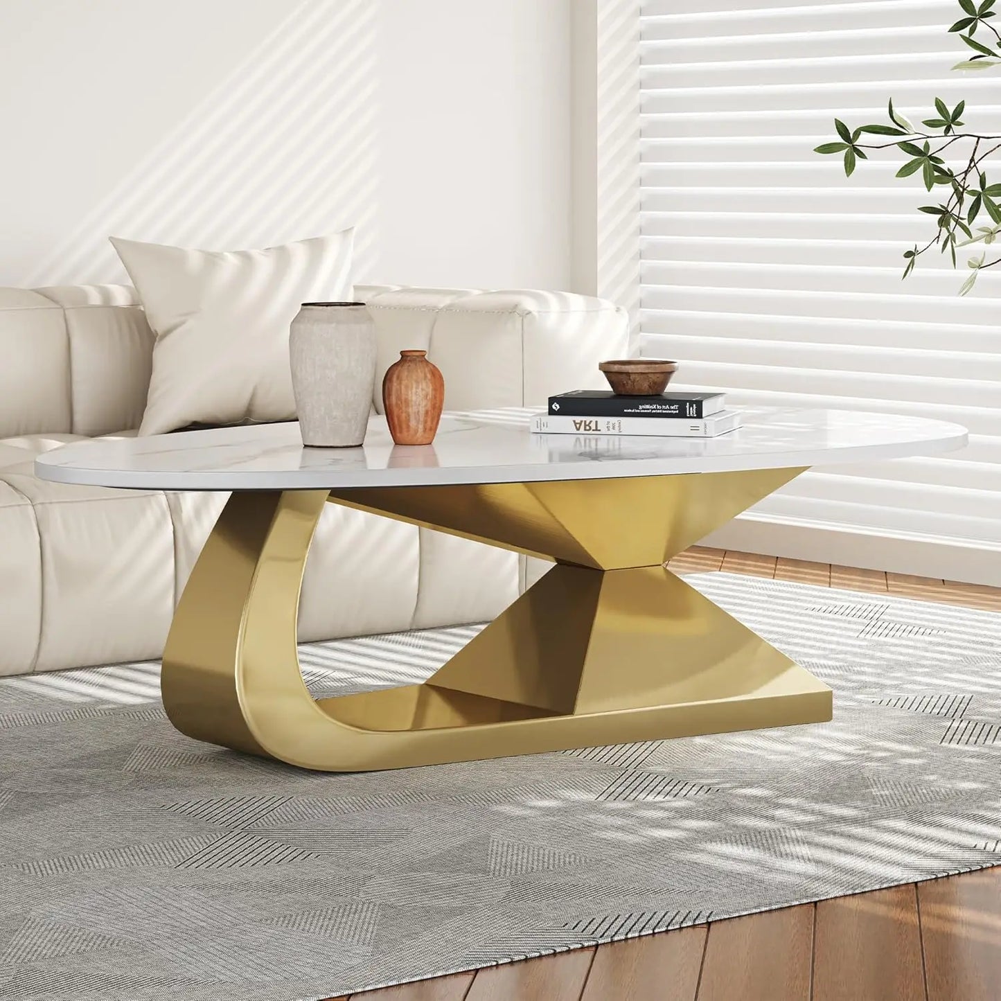 Luxury Oval Faux Marble Coffee Table
