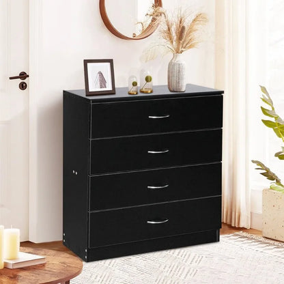 4-Drawer Black Chest Bedroom Dresser Storage