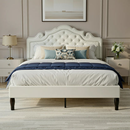 Velvet Diamond Tufted Upholstered Platform Bed