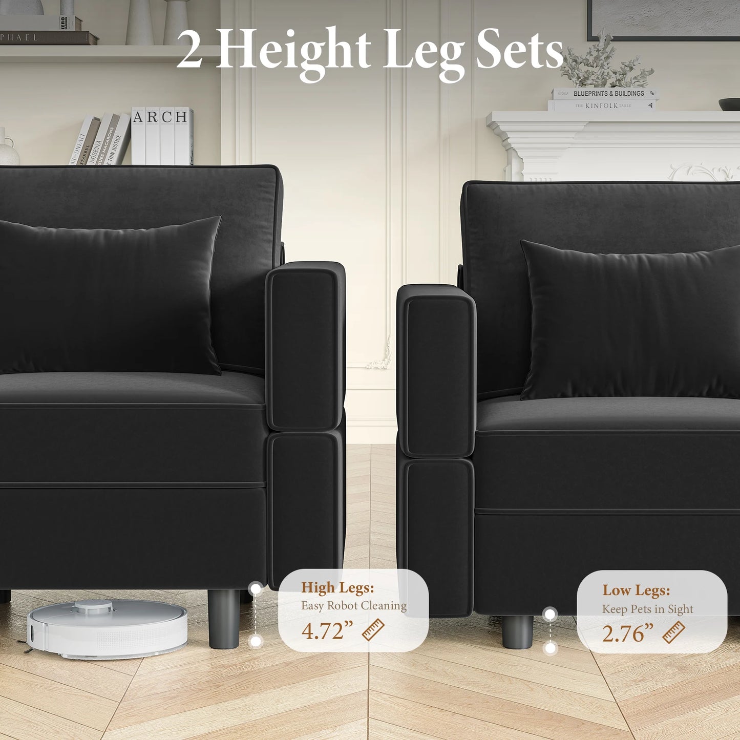 Black Velvet Modular Sectional Sleeper Storage Sofa