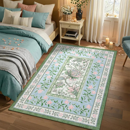 Vintage Floral Washable Area Rug & Hallway Runner