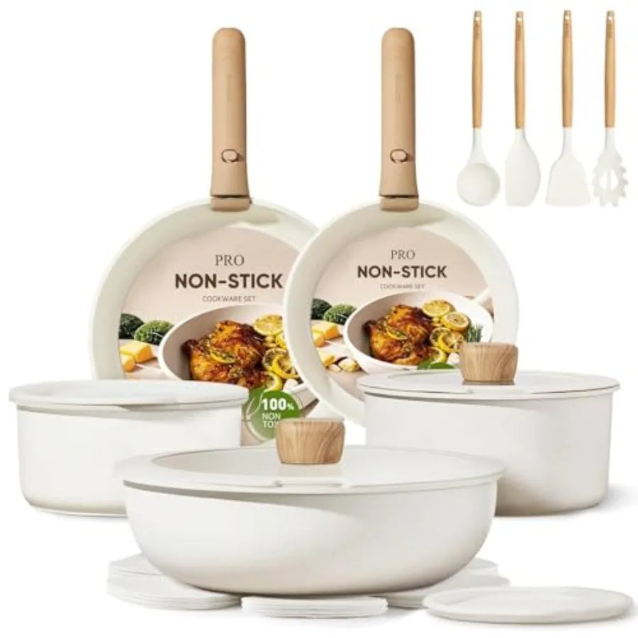 Ceramic Nonstick Cookware Set with Detachable Handle