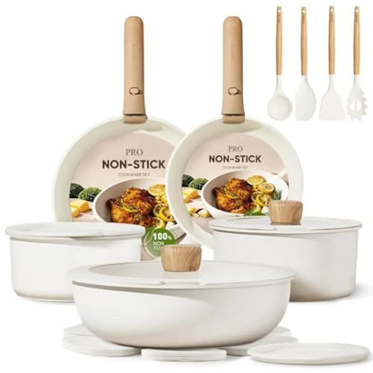 Ceramic Nonstick Cookware Set with Detachable Handle