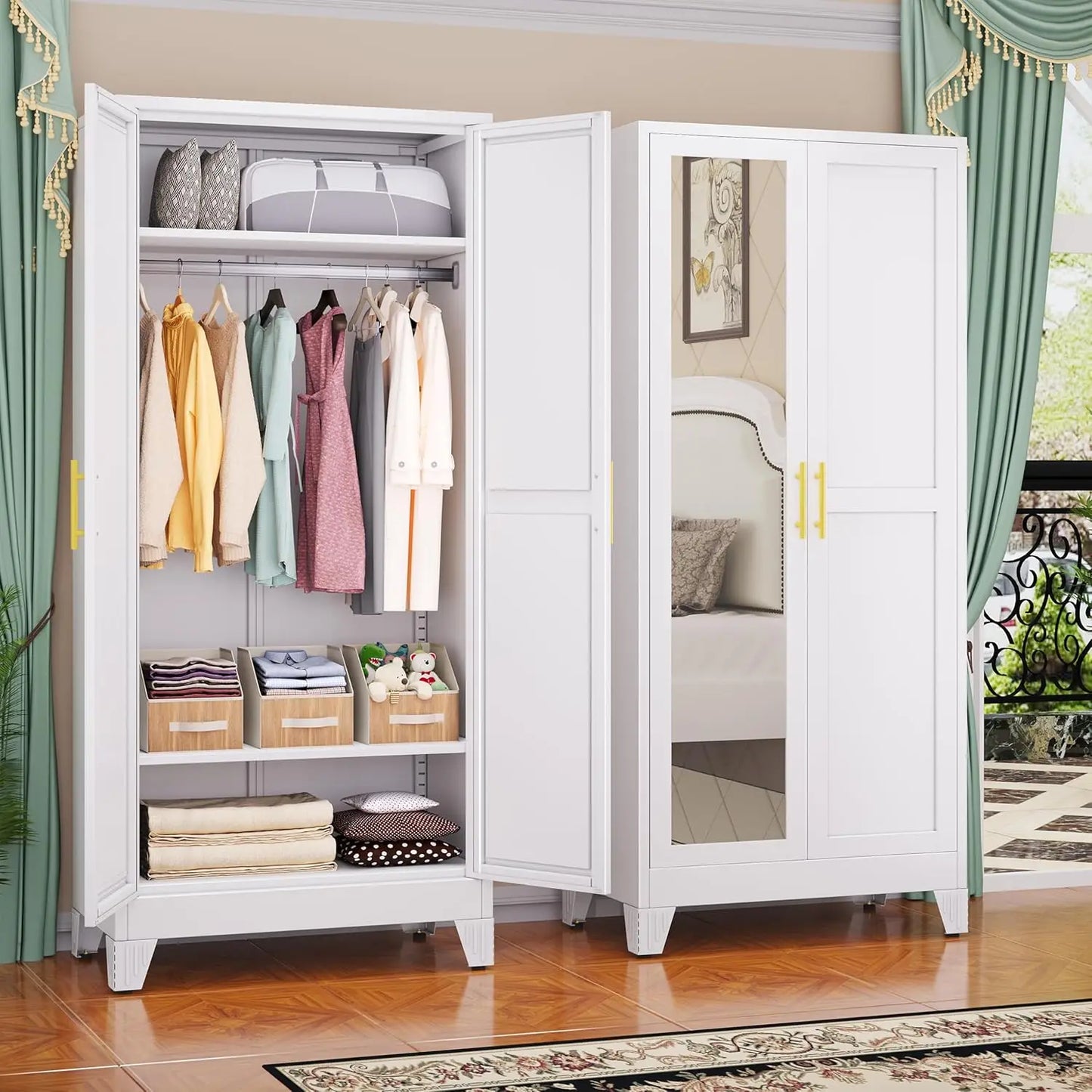 71 Inch Steel Armoire Wardrobe Closet Cabinet