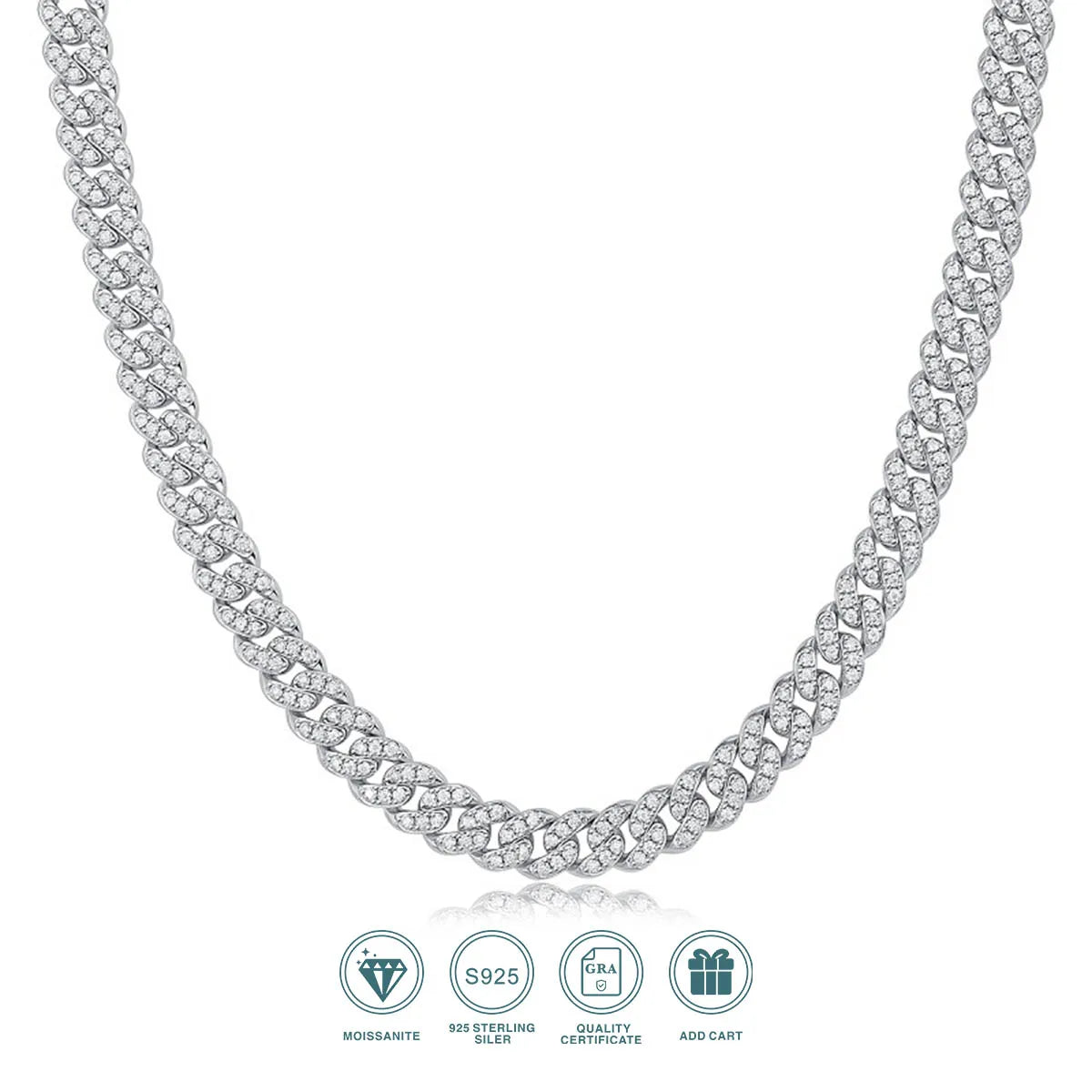 Moissanite Iced Cuban Link Chain Necklace