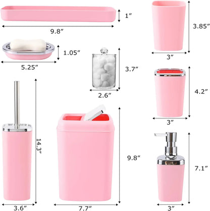 Pink Bathroom Accessory Set with Tray
