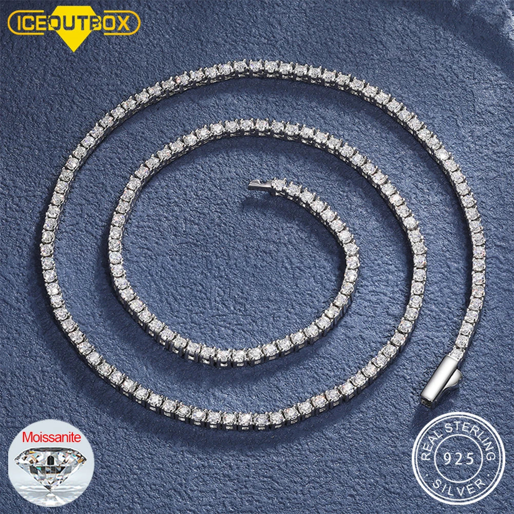 2mm Moissanite Tennis Necklace in 925 Sterling Silver | D VVS1 Brilliant Cut | Passes Diamond Tester with GRA Certificate