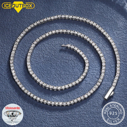 2mm Moissanite Tennis Necklace in 925 Sterling Silver | D VVS1 Brilliant Cut | Passes Diamond Tester with GRA Certificate