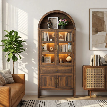 71" Arched Wood Storage Cabinet with Dimmable LED Lights