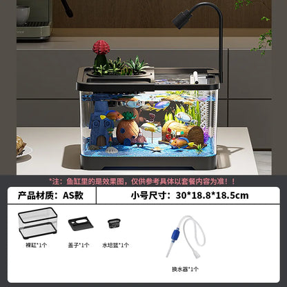 Self-Circulating Desktop Aquarium Kit – High-Transparency Mini Stream Tank for Office & Home