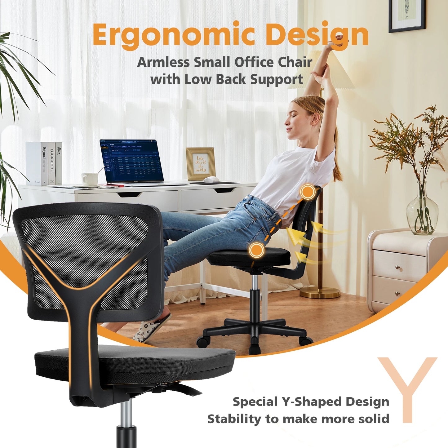 Mesh Armless Office Chair Lumbar Support Swivel