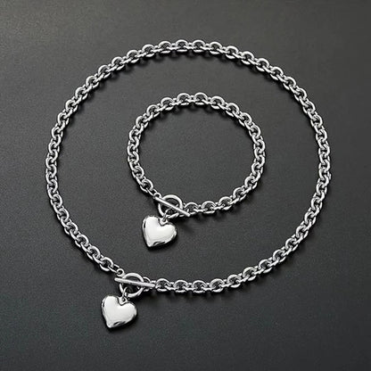 Women’s Pearl Love Necklace Bracelet Jewelry Set