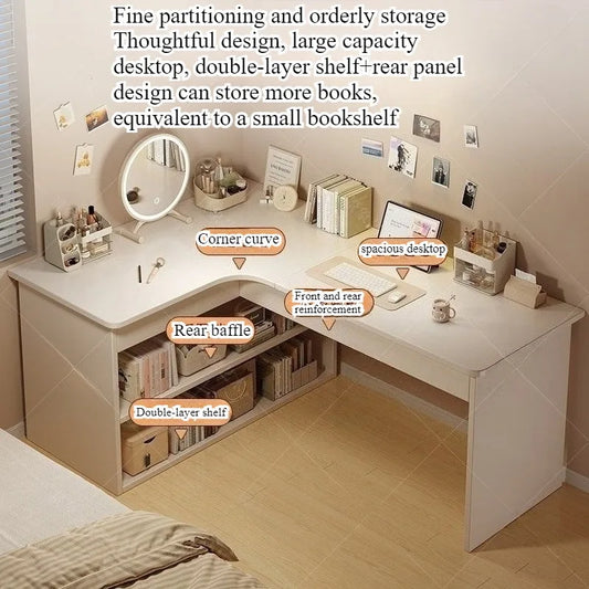 Multifunctional Corner Desk with Integrated Bookshelf