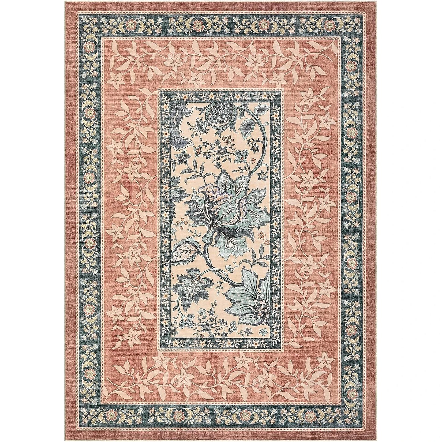 Vintage Floral Washable Area Rug & Hallway Runner