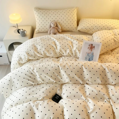3-Piece Satin Duvet Cover Set – Soft & Silky Black Dot Print Bedding