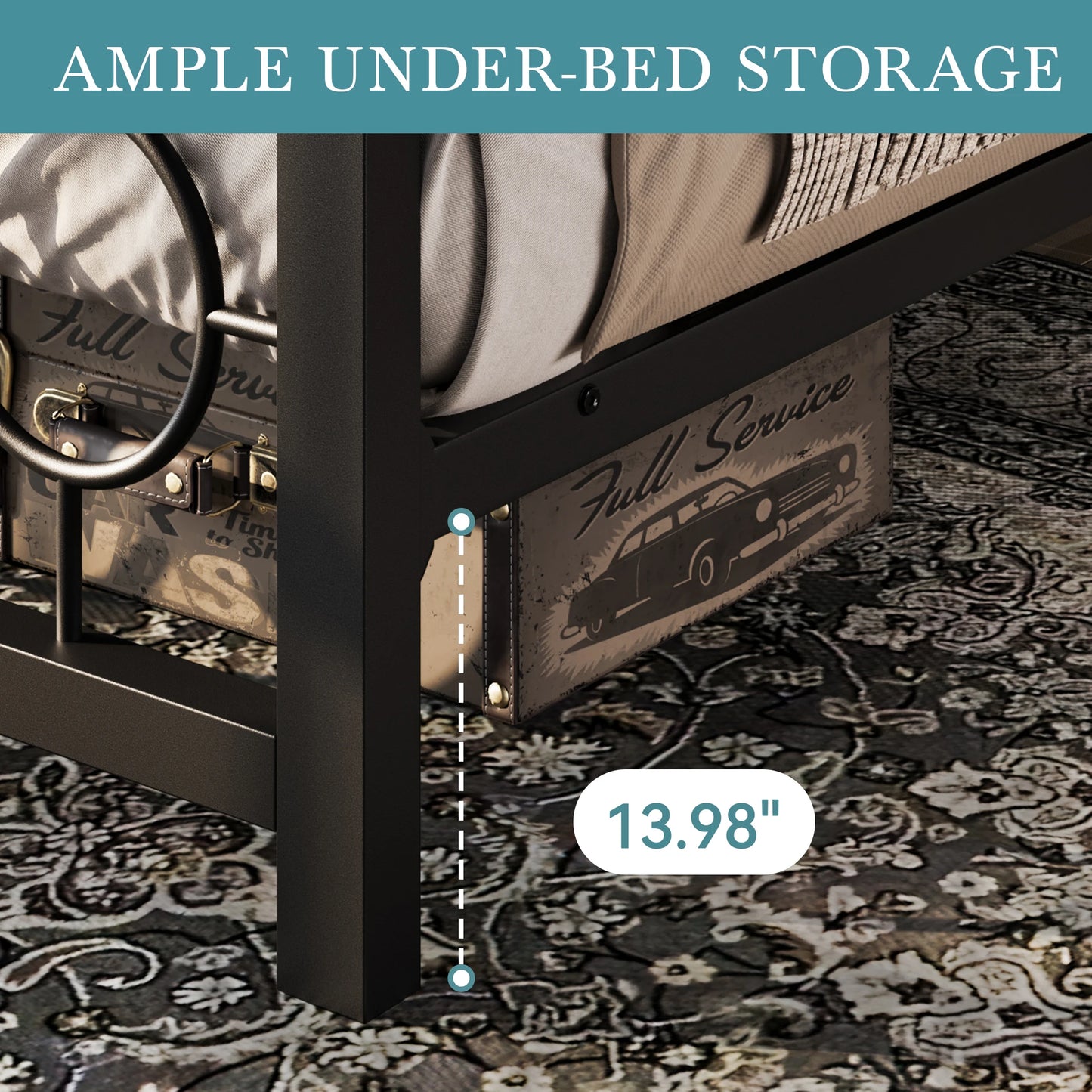 Vintage Metal Platform Bed Frame Storage