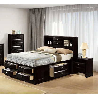 Contemporary King Bed with Nightstands Bookcase