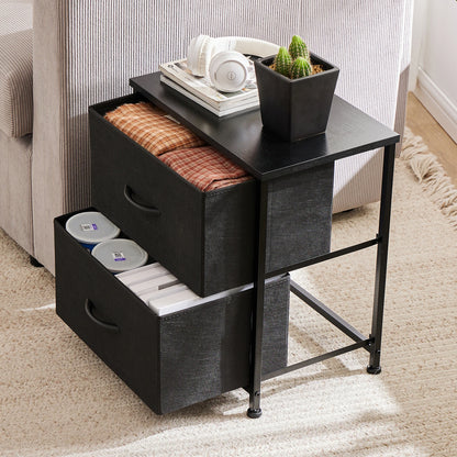 Nightstand with Fabric Drawers Bedroom Storage