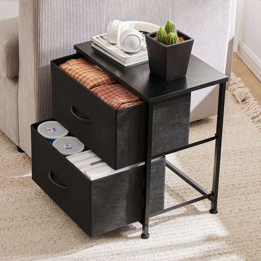 Nightstand with Fabric Drawers Bedroom Storage