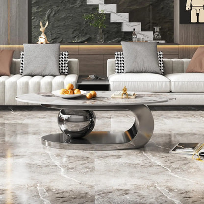 Luxury Oval Faux Marble Coffee Table