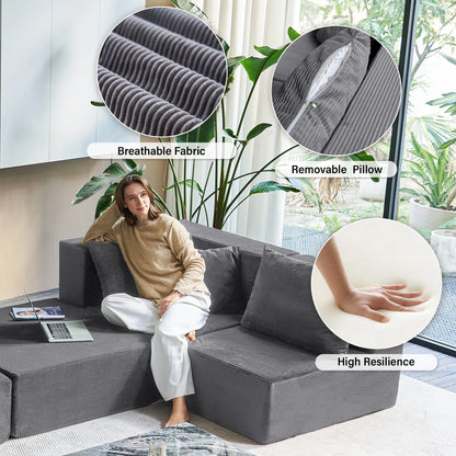 Large Modular Corduroy Sectional Sofa Sleeper Set