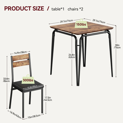 Compact 3-Piece Wood Dining Table Set