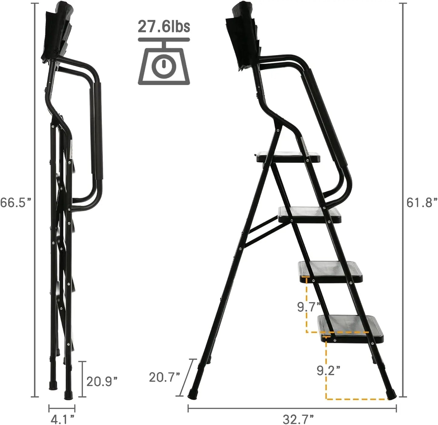 4-Step Folding Ladder with Handrails Steel