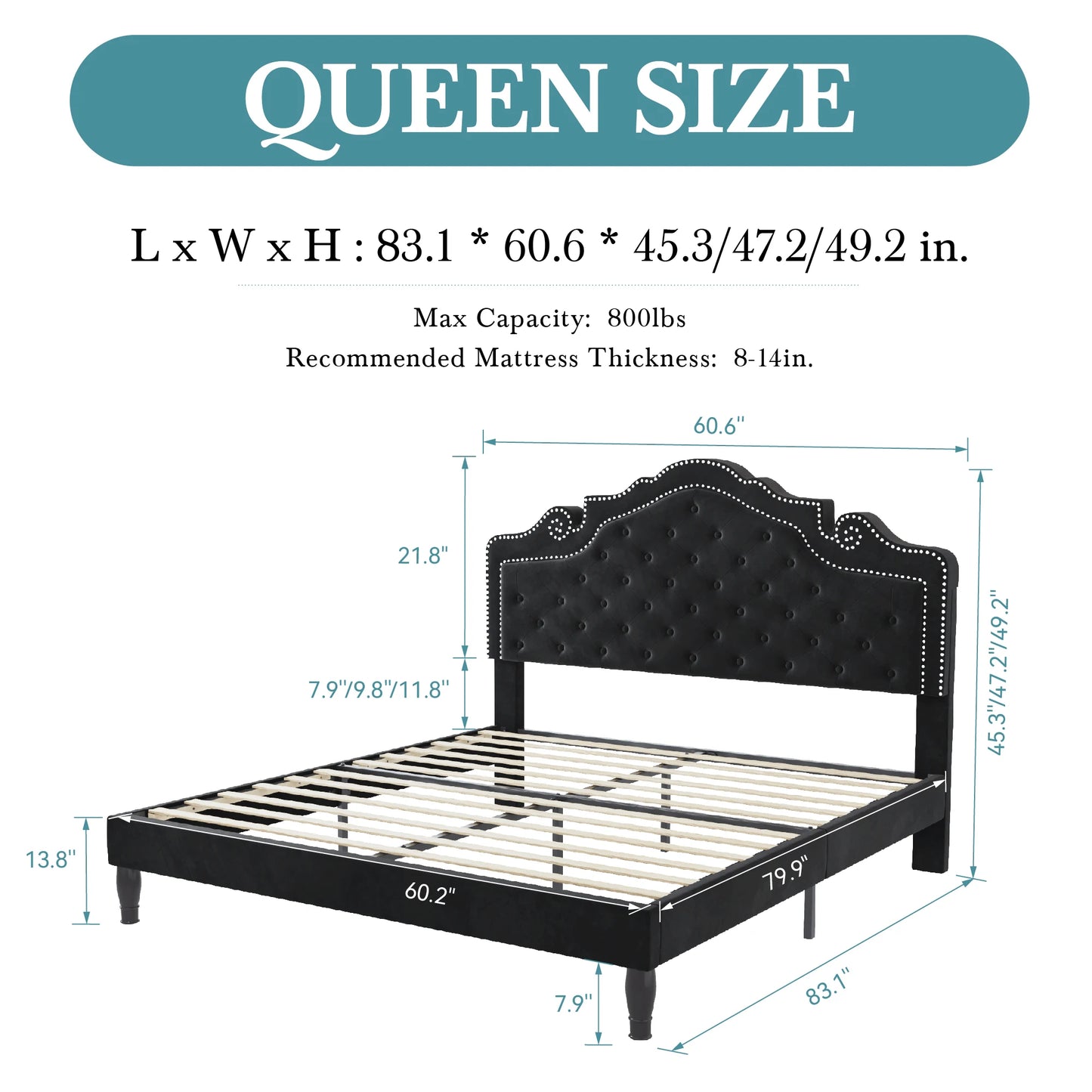 Velvet Diamond Tufted Upholstered Platform Bed