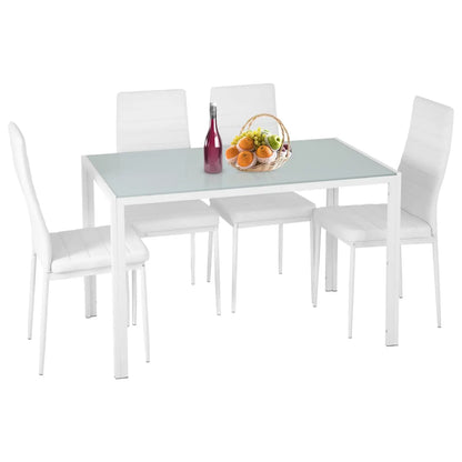 FDW  5-Piece Dining Table Set Glass Kitchen Table with 4 Upholstered Chairs and Faux Leather Cushions | Space-Saving