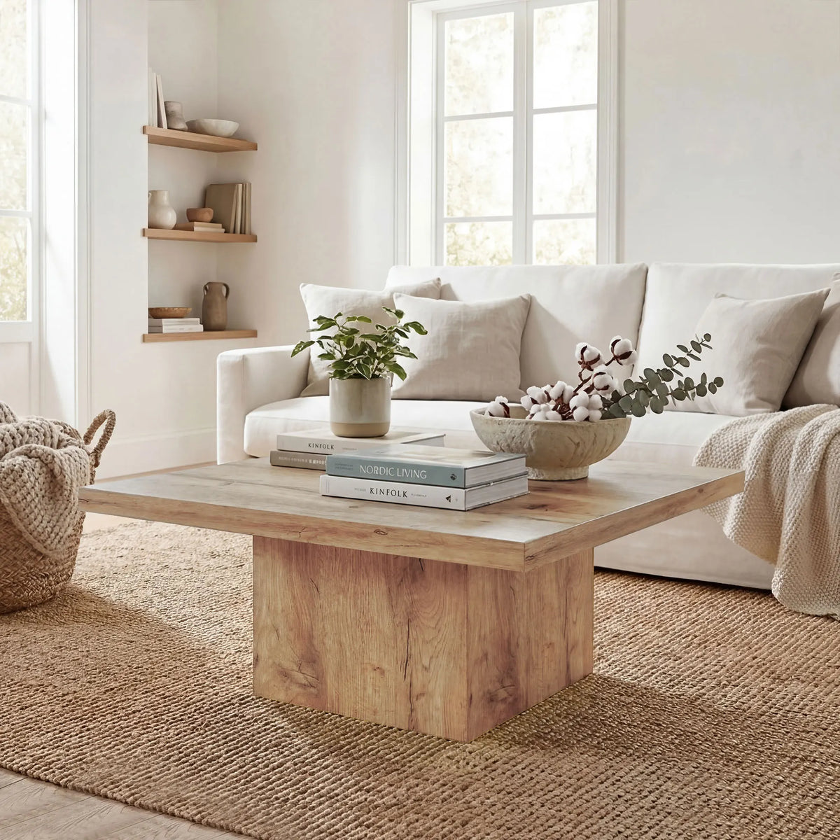 Modern Light Brown Square Wood Coffee Table